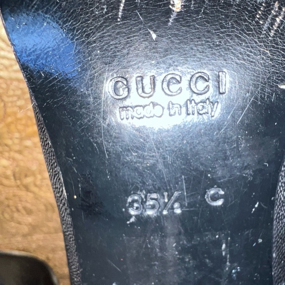 Y2K Vintage Gucci “loafer stilettos “👠 Black leather with a wooden heel - Picture 10 of 15